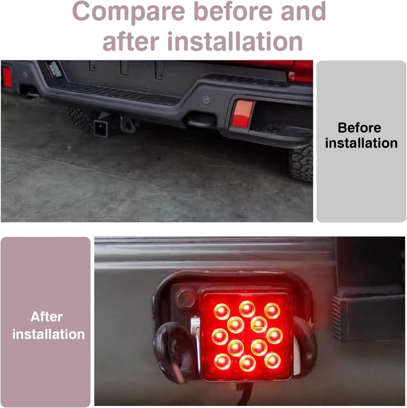 Downhill LED Trailer Hitch Brake Light, 5 LED red Super Bright Brake Lights, 12V Waterproof Trailer Hitch Cover, Universal Fit 2" Square Multi-Functional Trailer Hitch Covers, for Trailers (Black) - Image 4